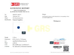 GRS Certified Untreated Sapphire 5.20 Vivid Blue Sapphire Diamond Platinum Ring