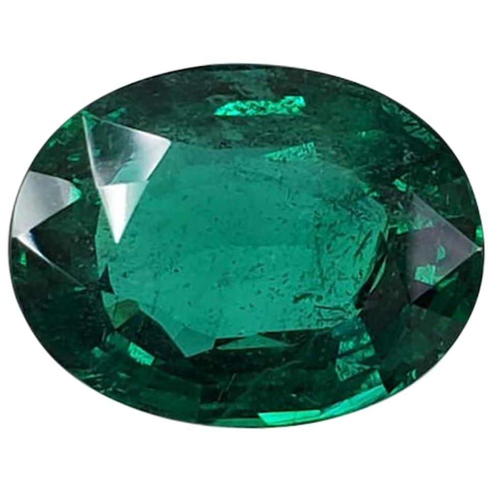 Takat 34.71 Cts GRS Certified Vivd Green Oval Shape Zambian Emerald 