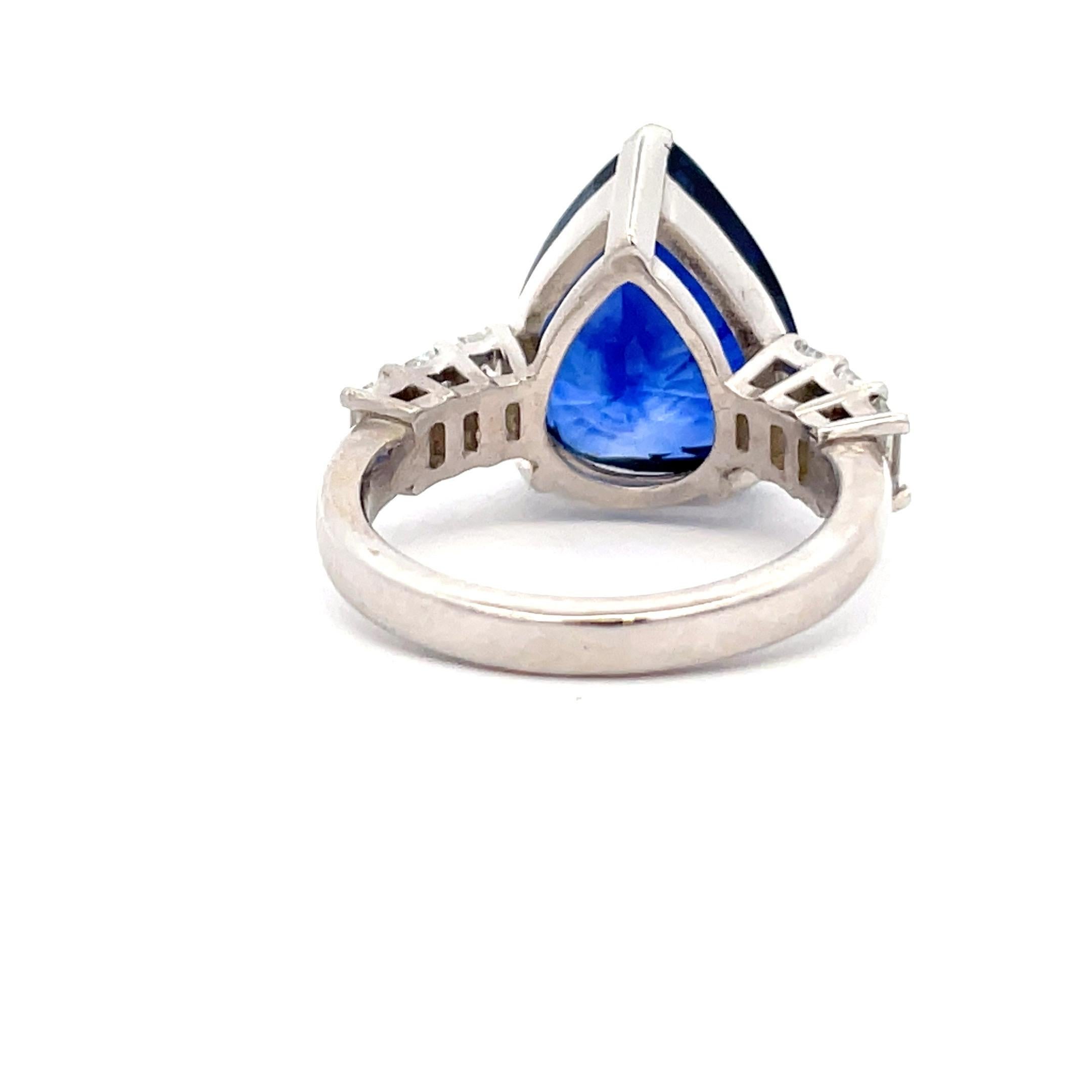 Pear Cut GRS Certified Vivid Blue Pear Shape Sapphire & Emerald Diamond Ring 11.65 Carats For Sale