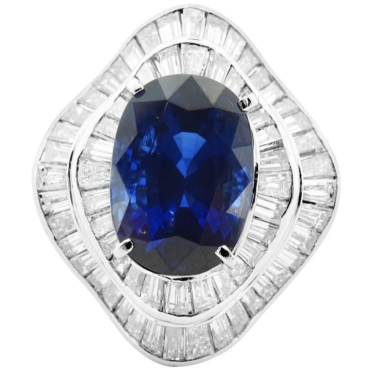 Oval Cut GRS Certified Vivid Blue Royal Sapphire 7.21 ct and 3.20 ct diamond Ring For Sale