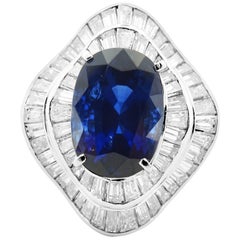 GRS Certified Vivid Blue Royal Sapphire 7.21 ct and 3.20 ct diamond Ring