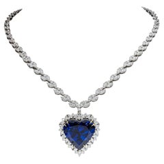 GRS Certified VIVID Blue Tanzanite Heart Cut Pendant Diamond Necklace