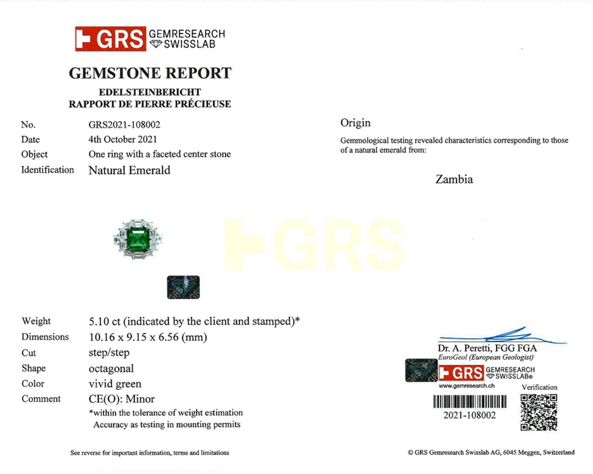 Suite de 4 pièces avec diamants et émeraude de Zambie certifiée GRS en vente 6