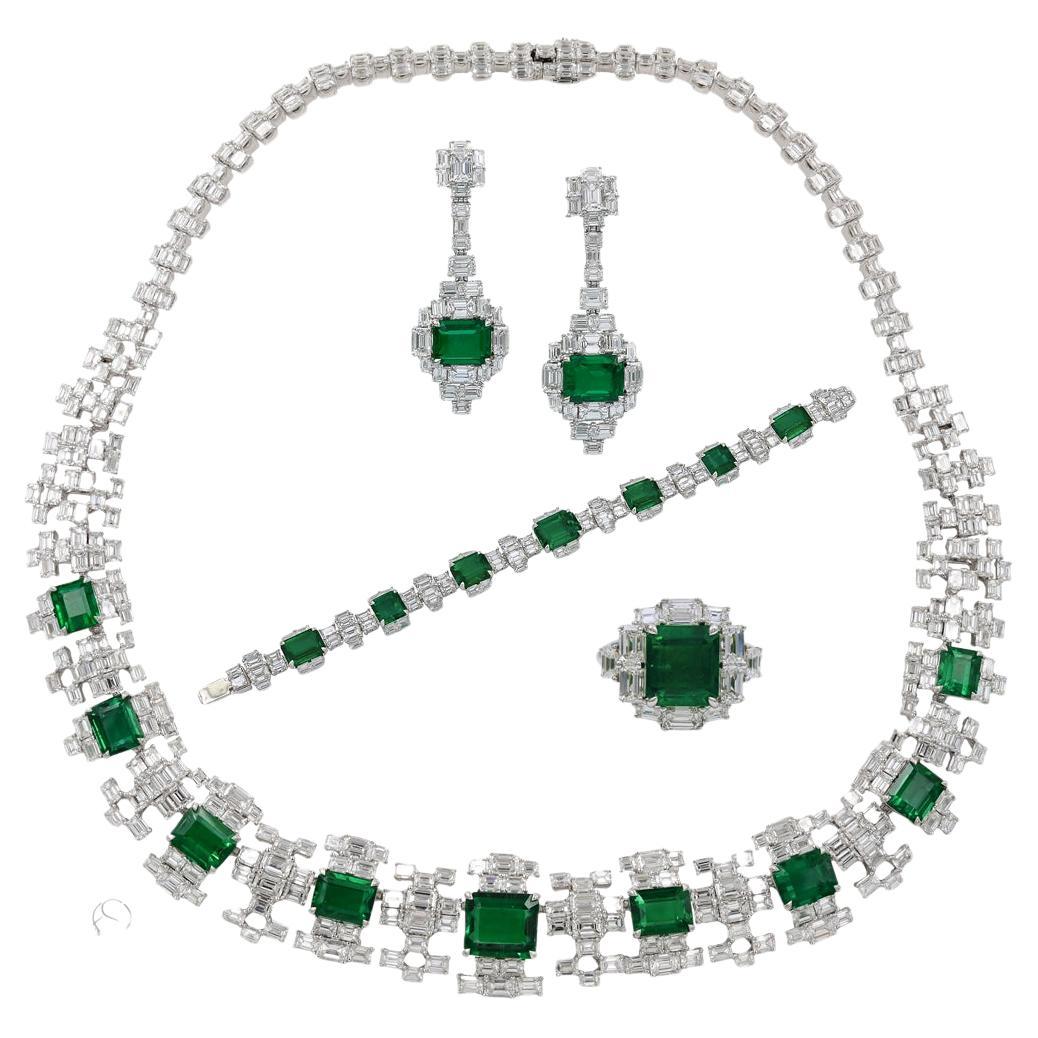 GRS Certified Zambian Emerald Diamond 4-piece Suite