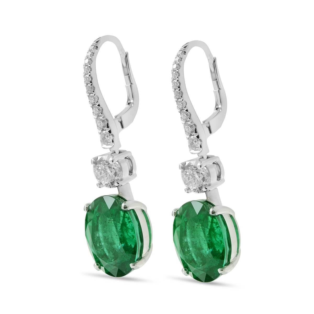Modern GRS Certified Zambian Emerald Diamond Earrings, 15.23 Carat