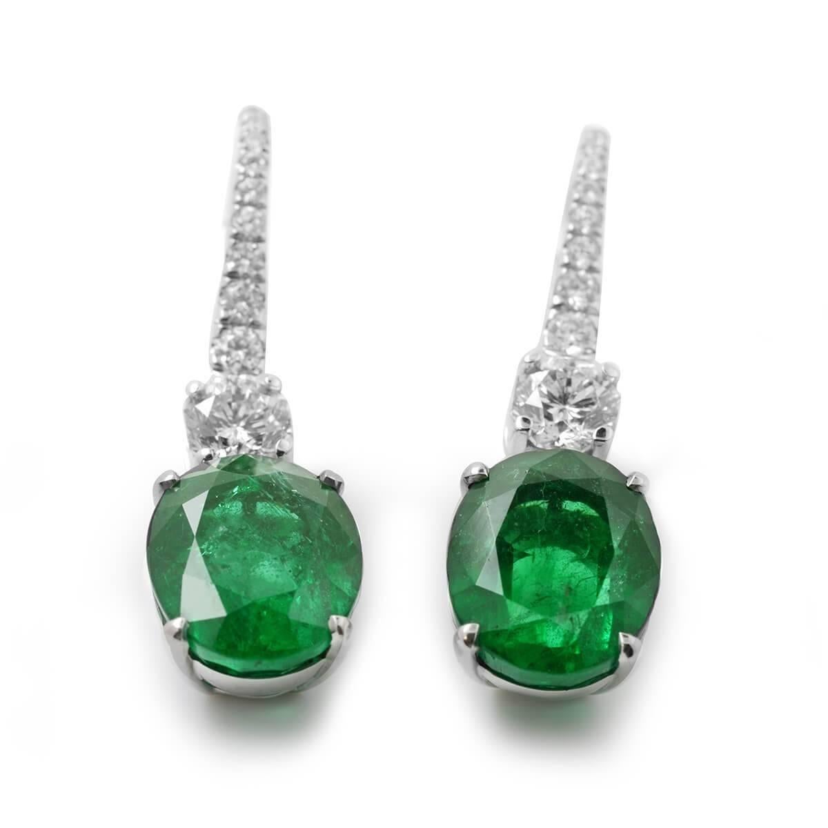 GRS Certified Zambian Emerald Diamond Earrings, 15.23 Carat In Excellent Condition In Knightsbridge, GB