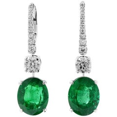 GRS Certified Zambian Emerald Diamond Earrings, 15.23 Carat