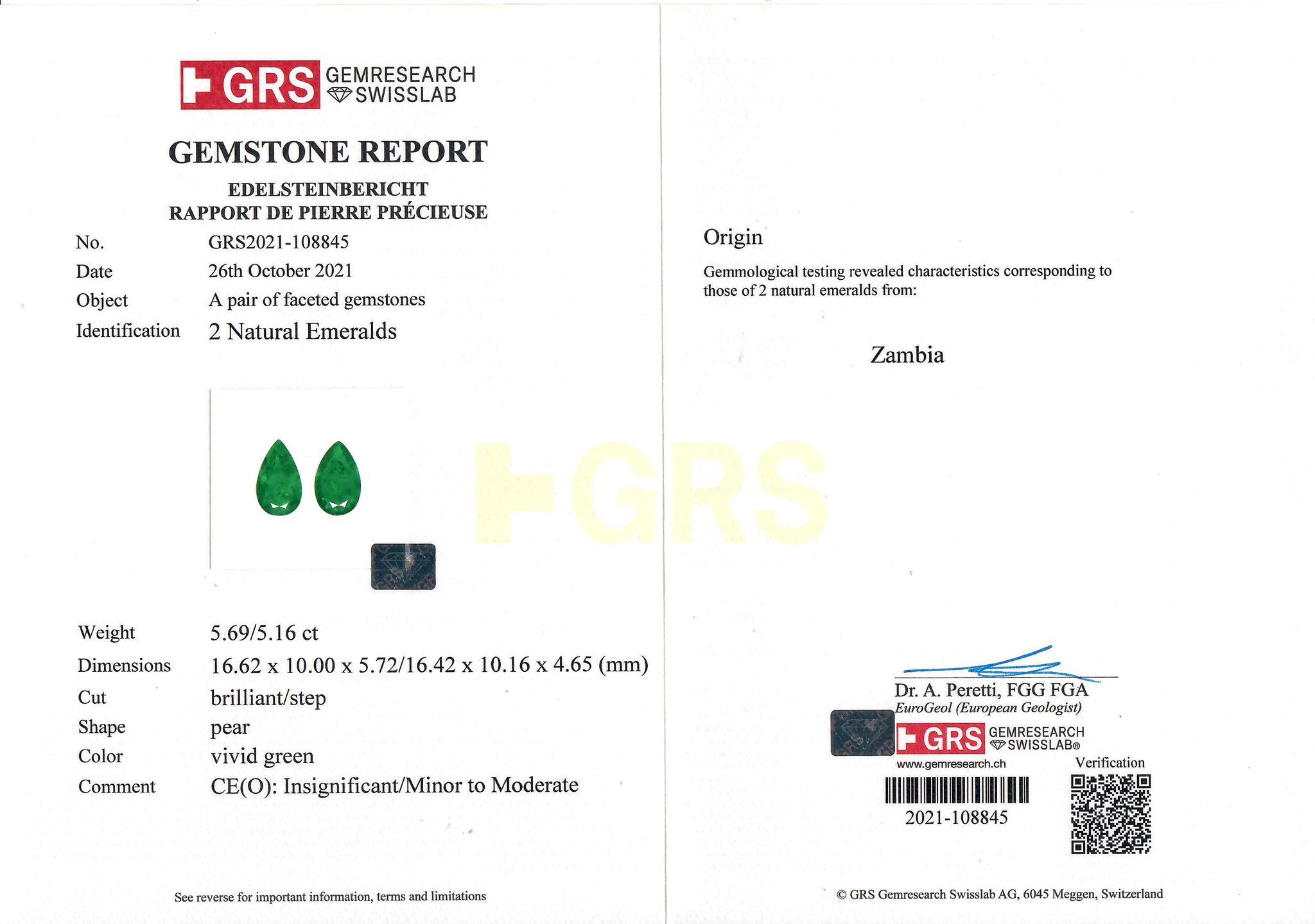 GRS-zertifizierter sambischer birnenförmiger Smaragd-Ohrring mit 10,85 Diamant im Prinzessinnenschliff im Angebot 2