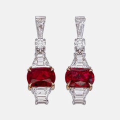 GRS Certified2.37 Carat Burma Pigeon Blood Ruby And Diamond Earrings In 18k WG