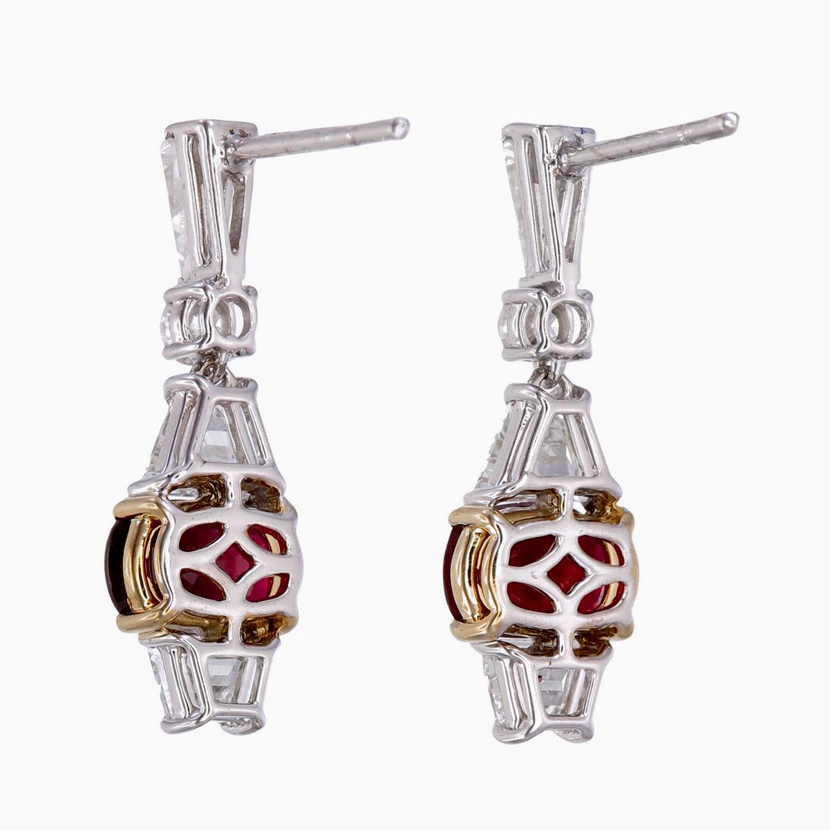 Estetismo Orecchini di diamanti e rubini di sangue di piccione di Birmania certificati GRS da 2,37 carati in WG 18k in vendita
