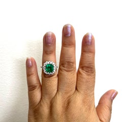 GRS Columbian Emerald Octagonal and White Diamond Ring in Platinum