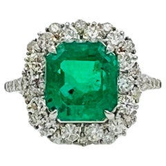 GRS Columbian Emerald Achteckiger Ring mit weißem Diamant aus Platin