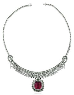 GRS Ct. 4 Ct. Cushion Cut Mozambique Ruby Diamond Choker Necklace