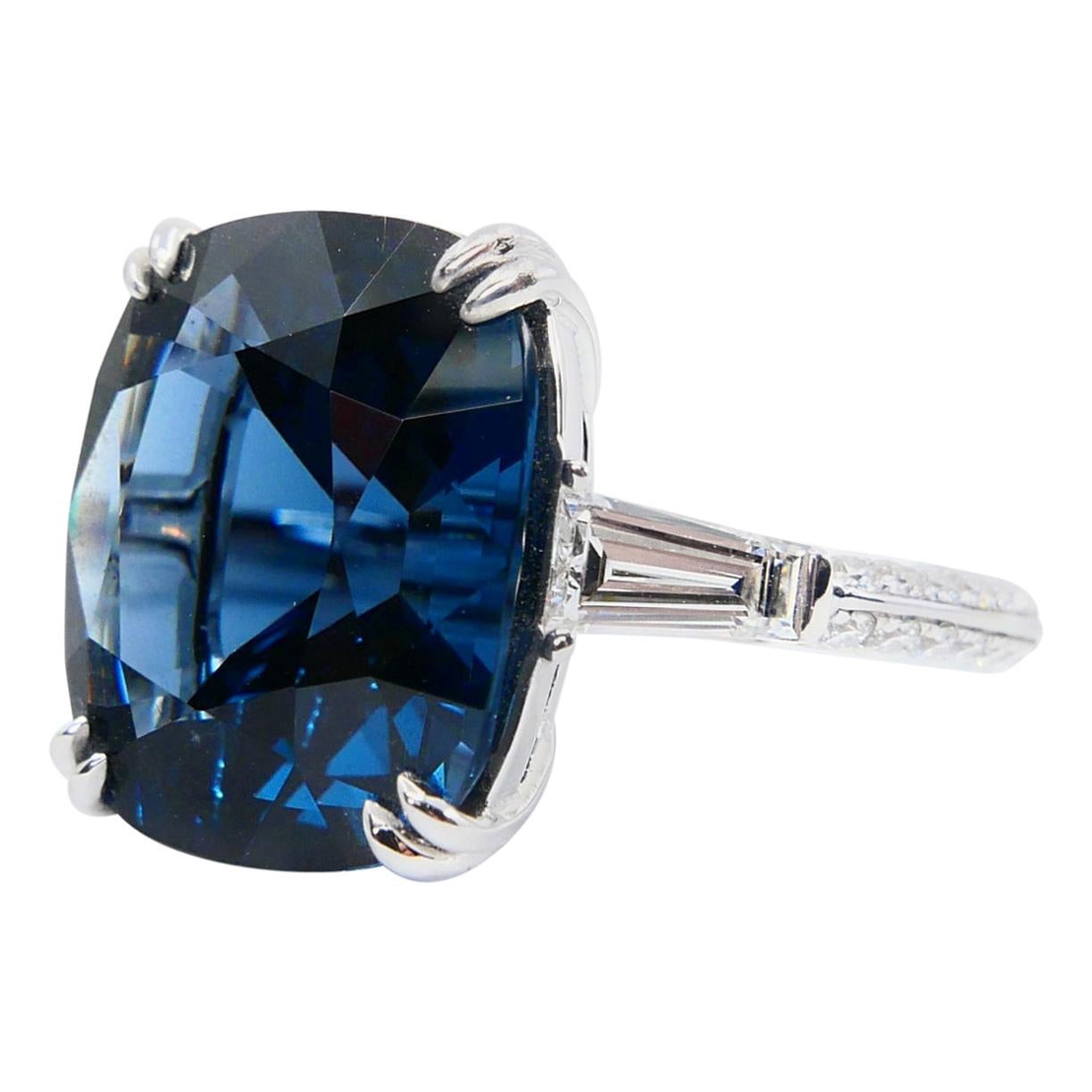 Contemporary Important Certified 10.10 Carat Cobalt Spinel Diamond Cocktail Ring. Exquisite.