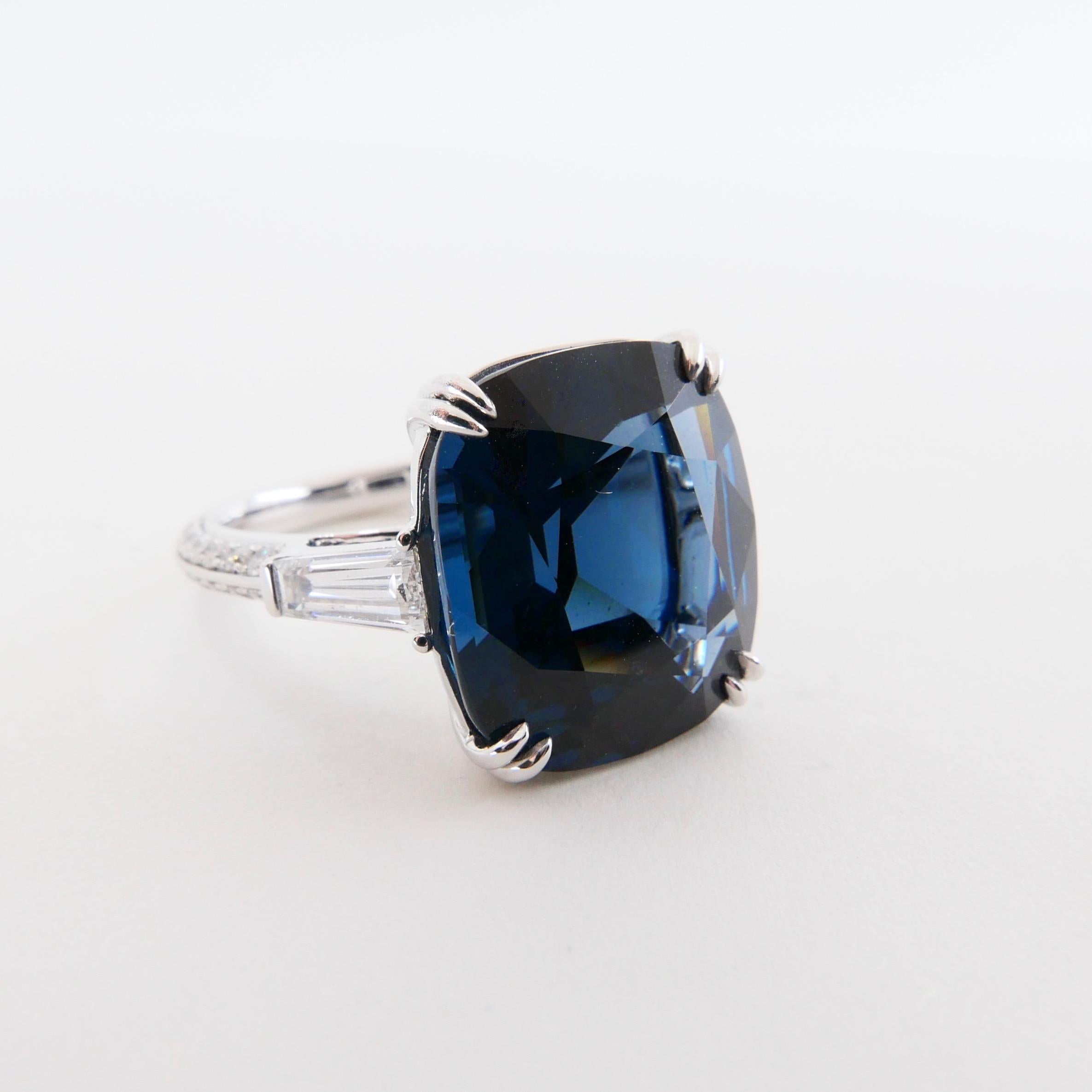 Cushion Cut Important Certified 10.10 Carat Cobalt Spinel Diamond Cocktail Ring. Exquisite.
