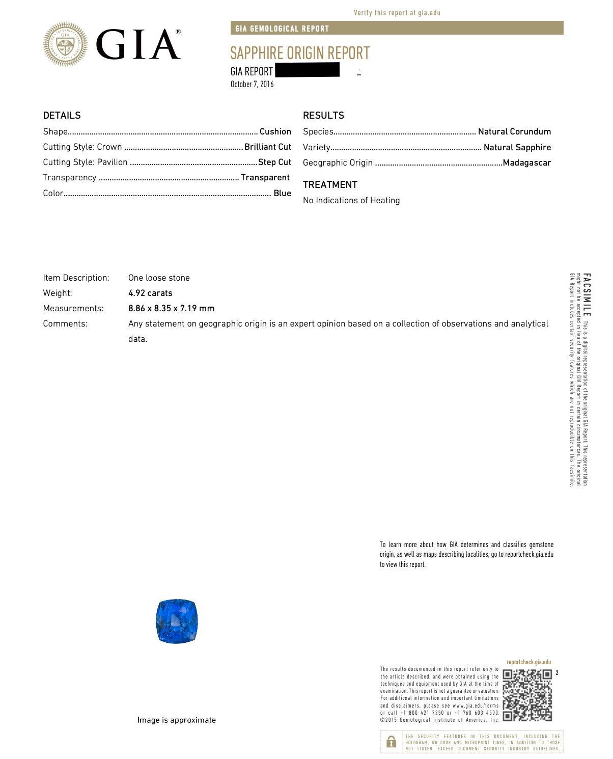 GRS & GIA Cert. NO HEAT Bague saphir bleu royal 4,92ct avec diamants Neuf - En vente à Irvine, CA