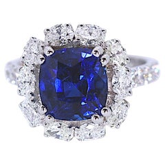 GRS & GIA Cert. NO HEAT 4.92ct Royal Blue Sapphire Ring with Diamonds