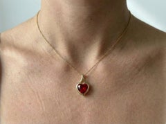GRS & GIA Certified 2 Ct Vivid Red Unheated Ruby Heart Bezel Set Necklace in 18K