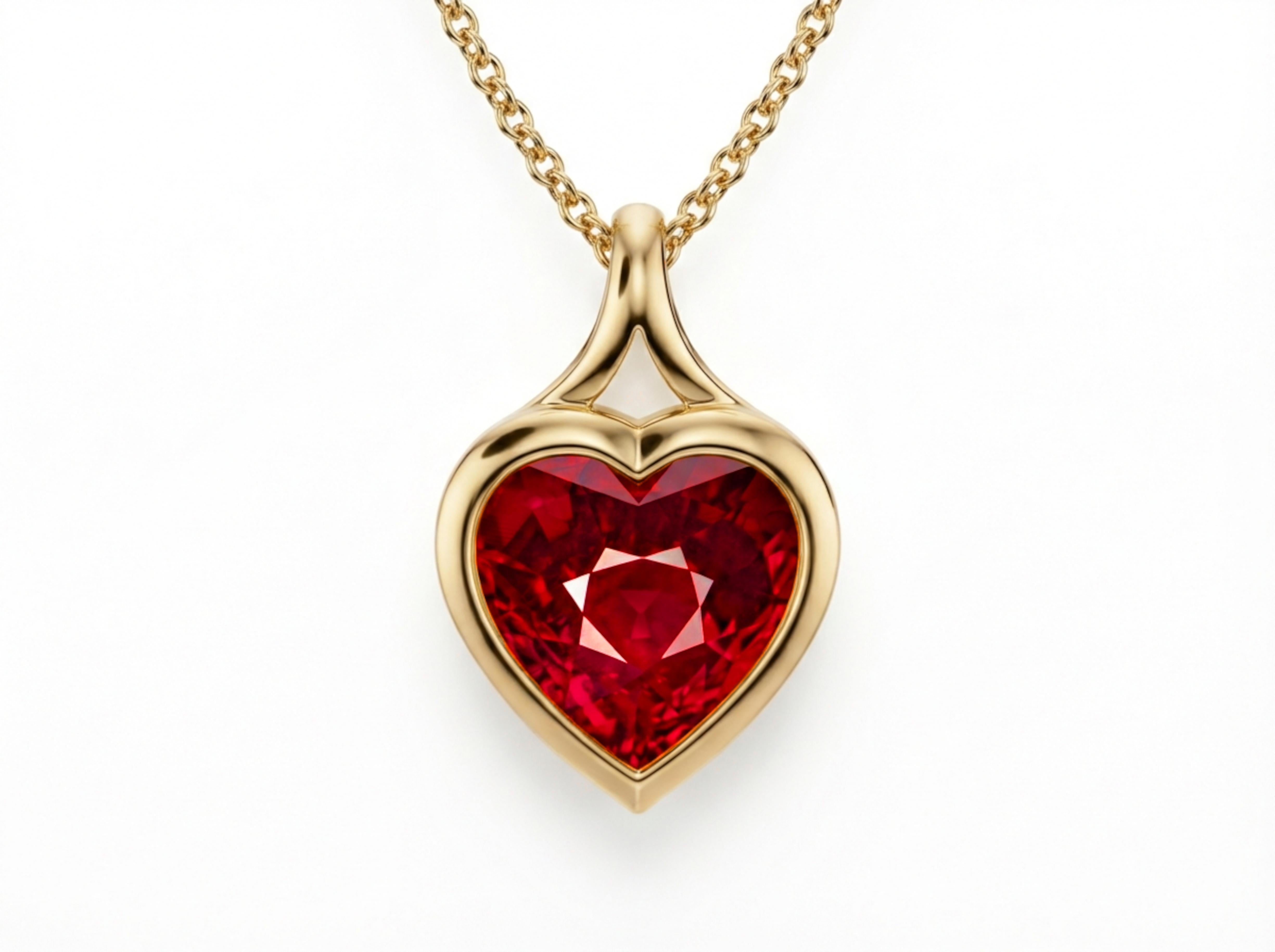 Collana con castone a forma di cuore di rubino non riscaldato rosso vivo da 2 carati certificata GRS e GIA in 18 carati
