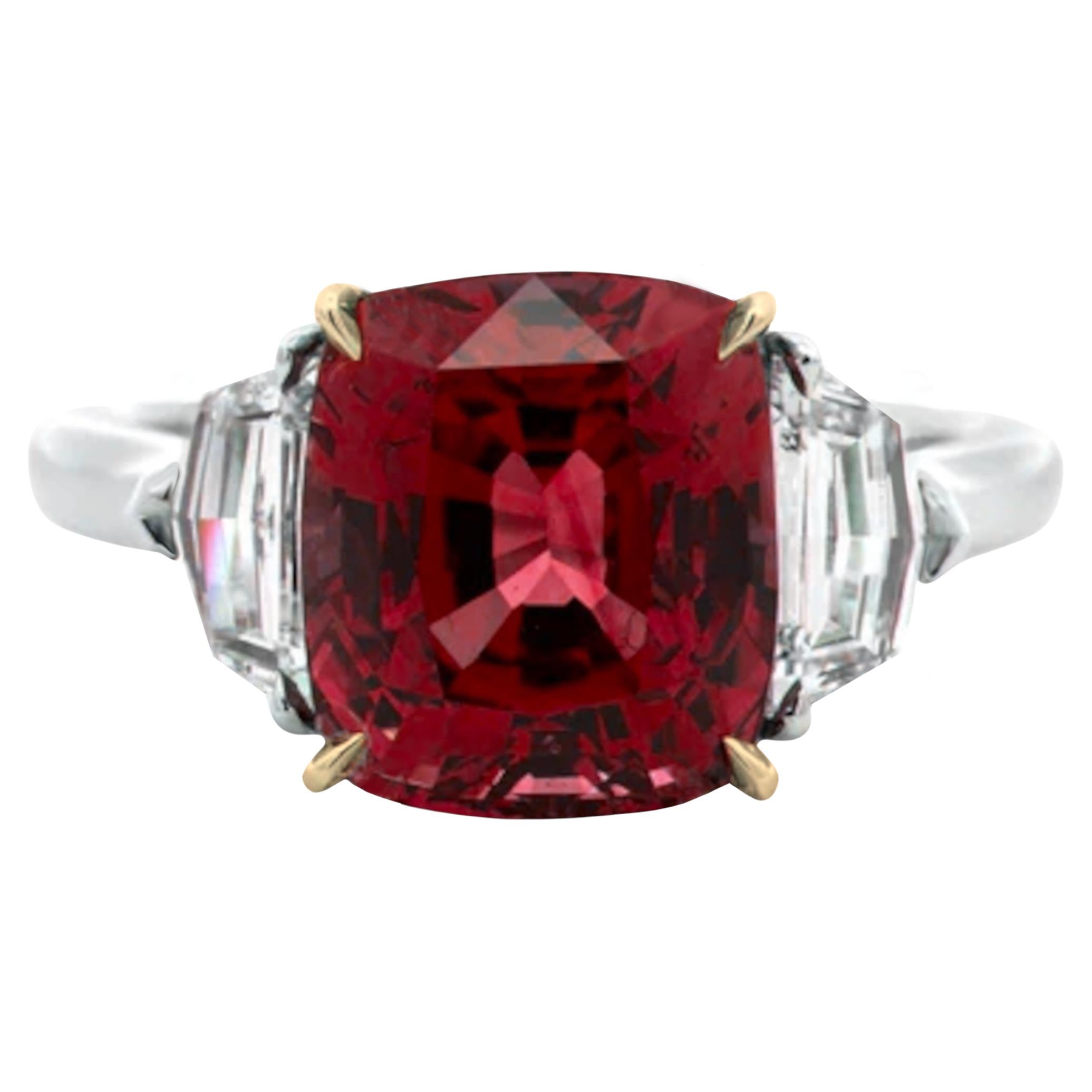 Cushion Cut GRS GIA Certified 7.15 Carat Ceylon Ruby Half moon diamond ring For Sale