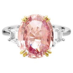 GRS GIA Certified Padparadscha Orange Pink 4.53 Carat Oval Solitaire Ring 