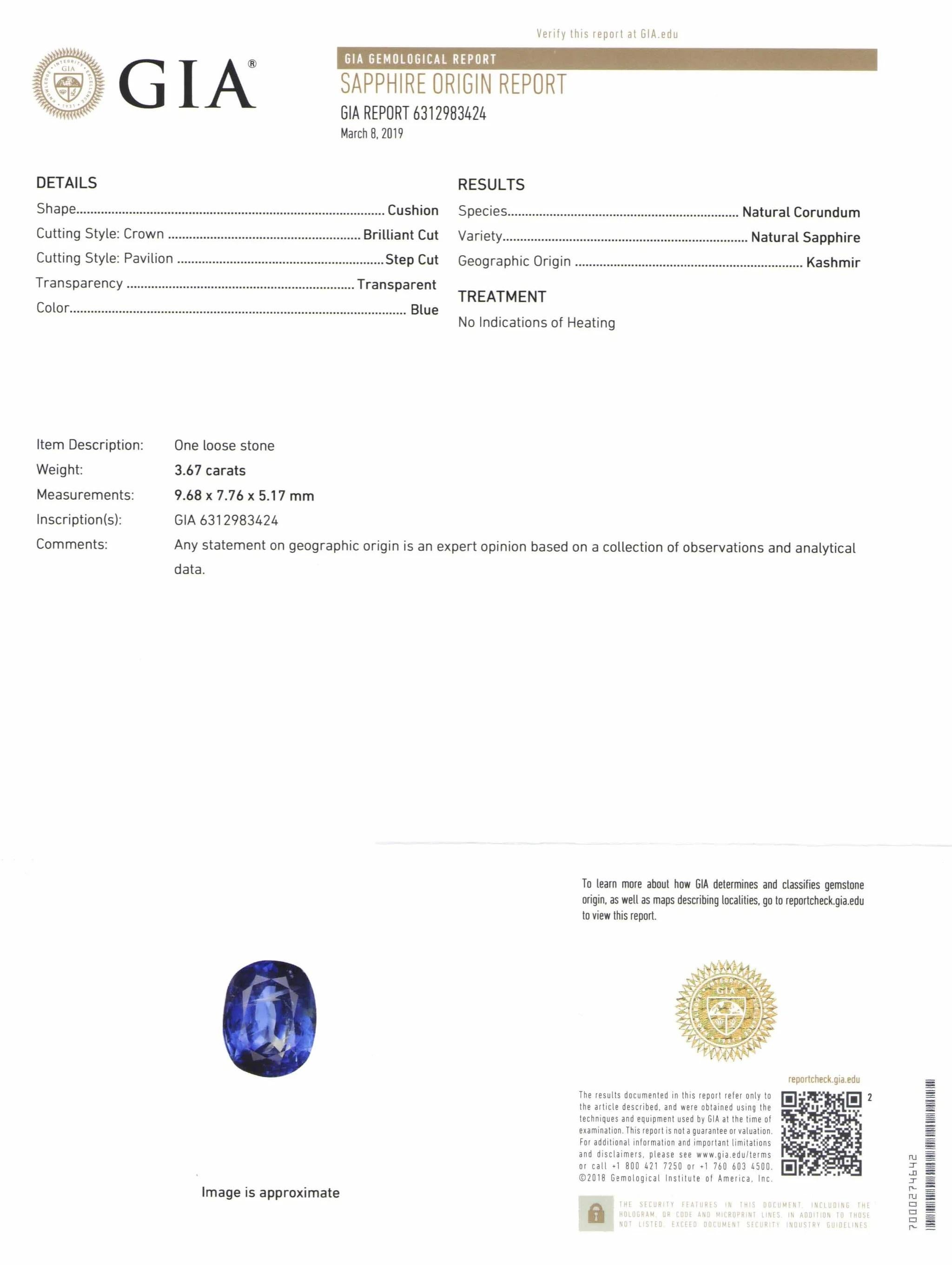Contemporary GRS GIA Cushion 3.67 CT Blue Sapphire Tapered Baguette Diamond Platinum Ring For Sale