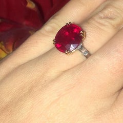 GRS Certified 4 Carat Oval Peagon Blood Ruby Solitaire Diamond Ring