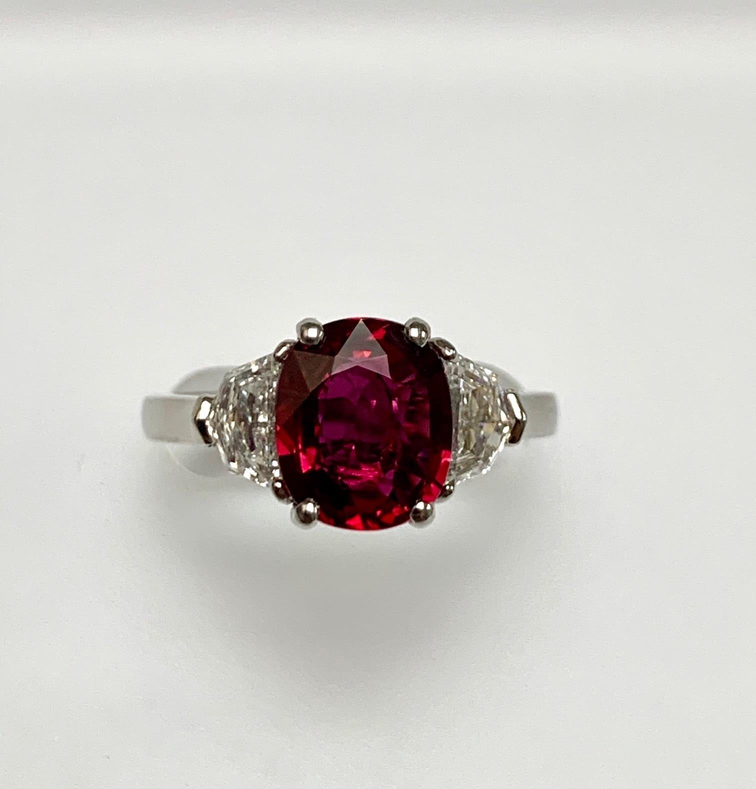 Details about   African Ruby & 2 Diamonds  three stones statement Ring 0.925 Sterling silver