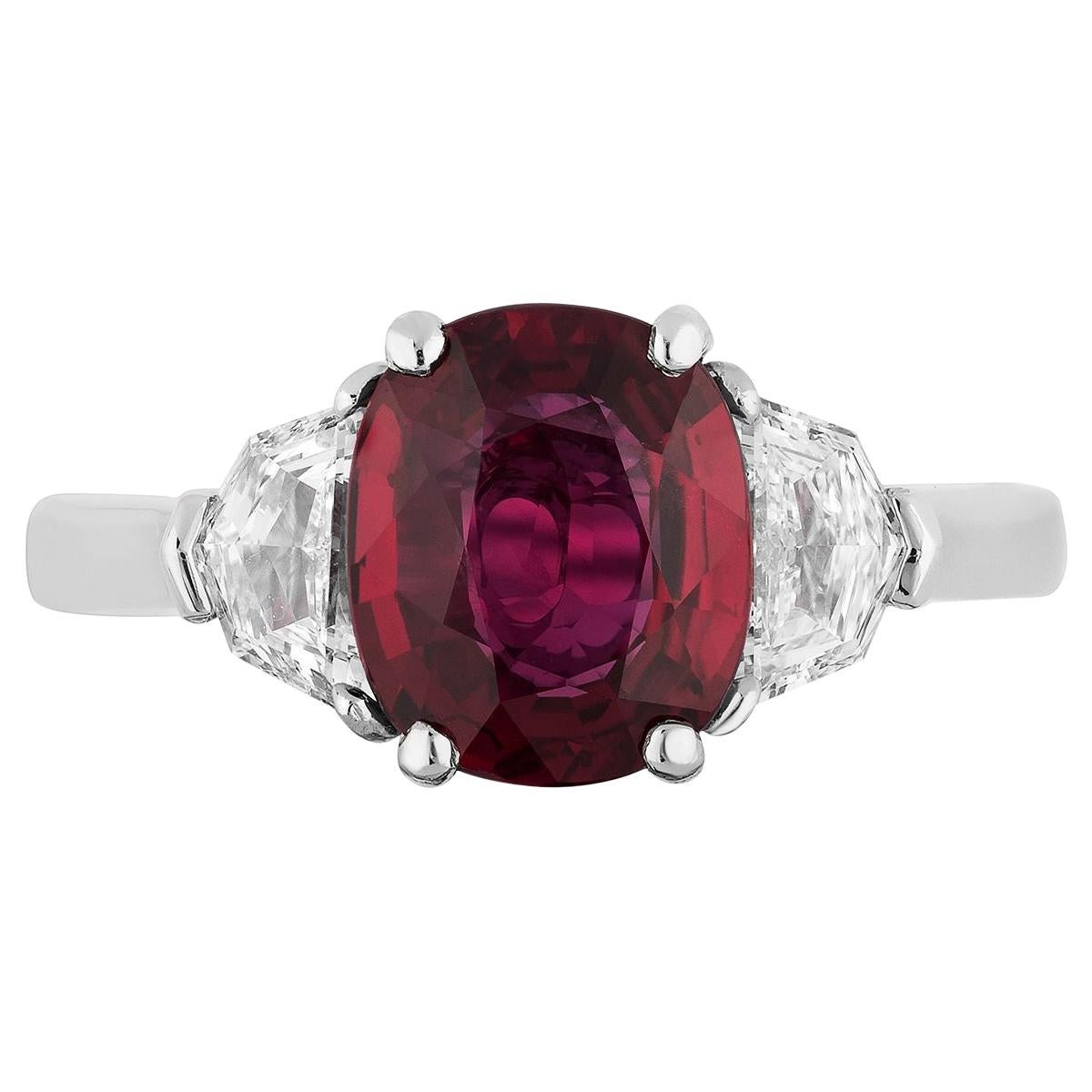 Details about   African Ruby & 2 Diamonds  three stones statement Ring 0.925 Sterling silver