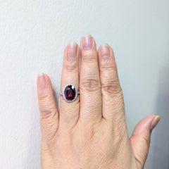 GRS Madagascar Purplish Red Ruby and Diamond Cocktail Ring in Platinum and 18k