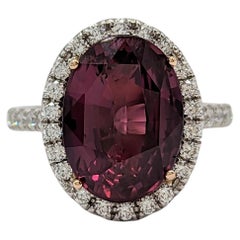 GRS Madagascar Purplish Red Ruby and Diamond Cocktail Ring in Platinum and 18k