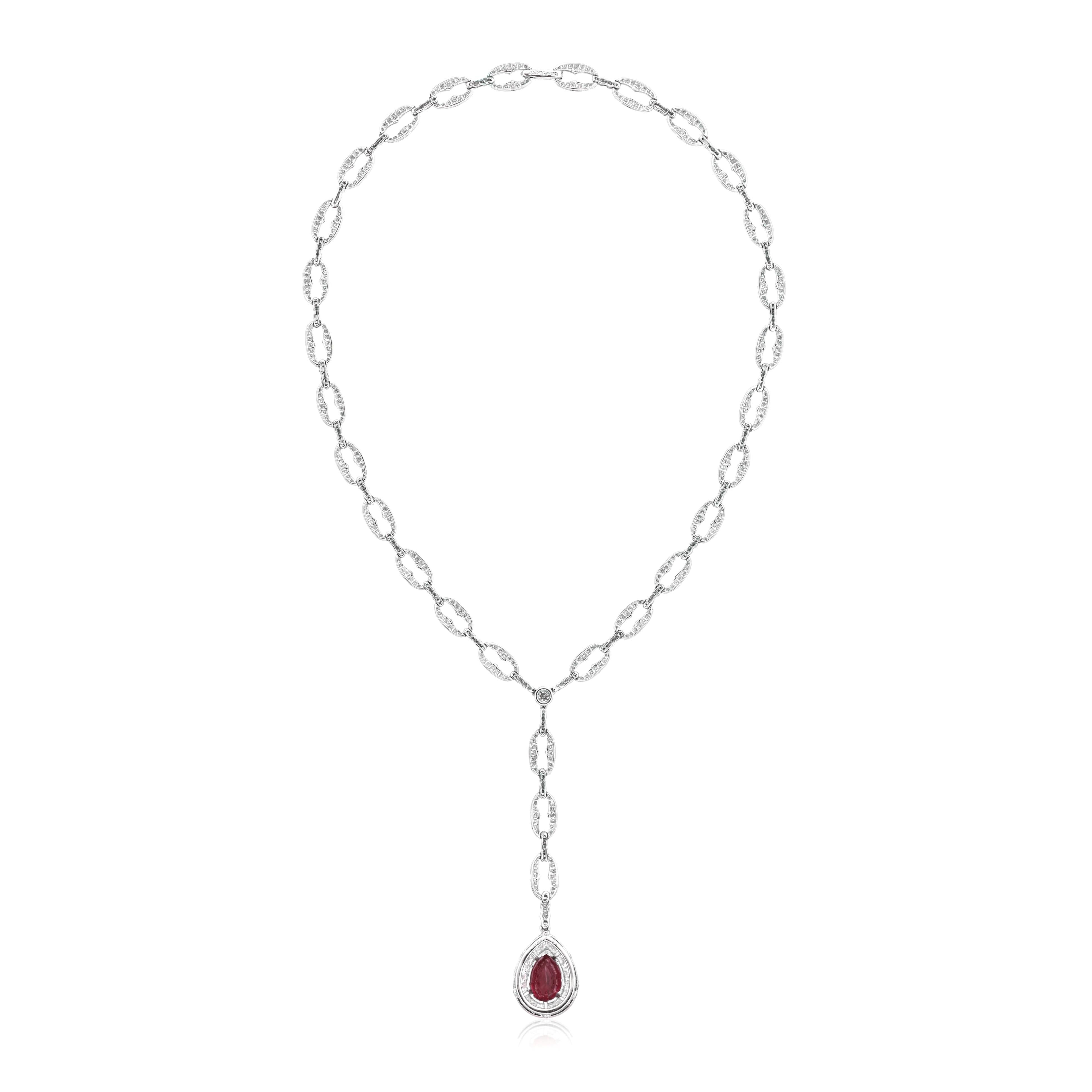 Contemporary GRS Mozambique 4 Carat Ruby (NO TREATMENT) Diamond Platinum Necklace For Sale