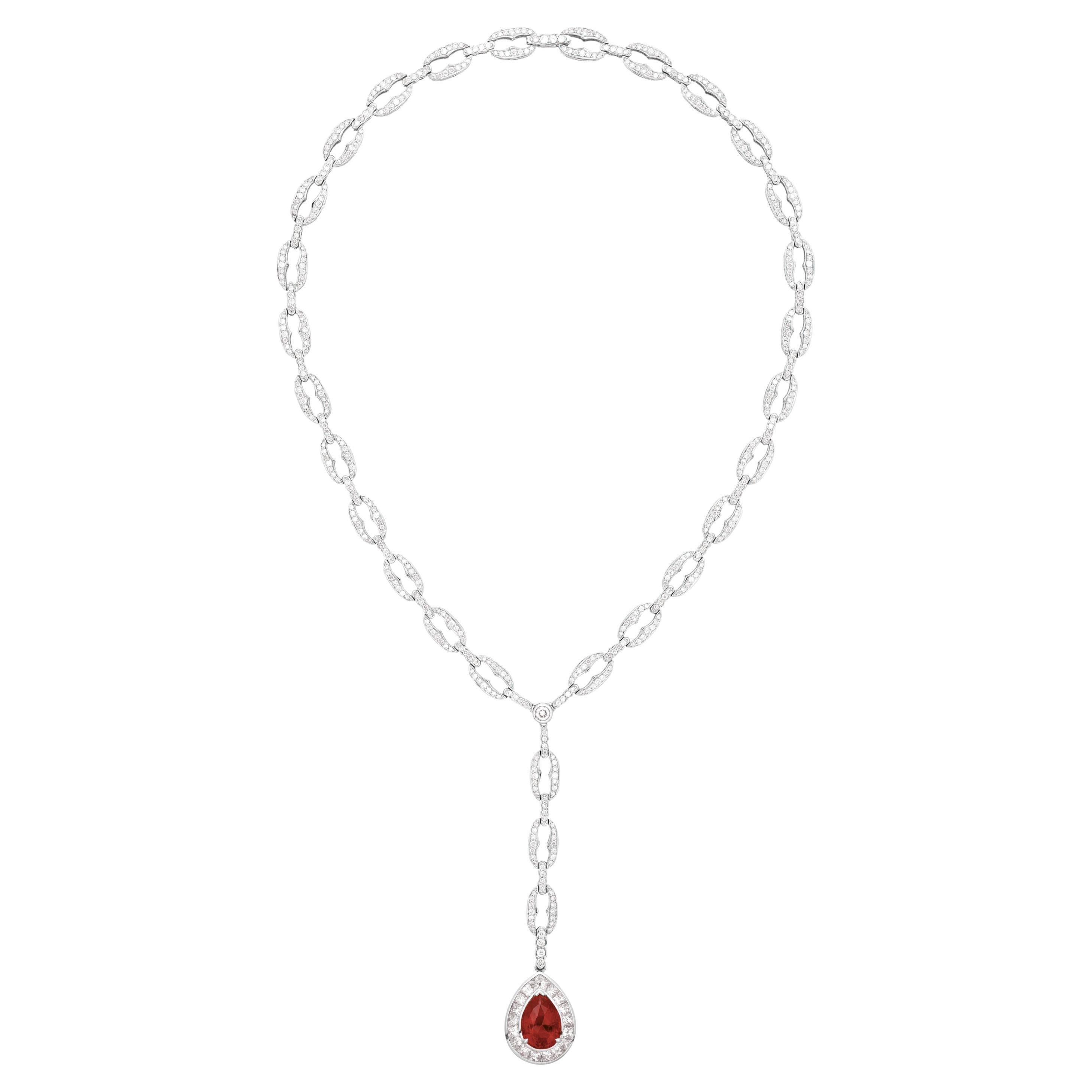 GRS Mozambique 4 Carat Ruby (NO TREATMENT) Diamond Platinum Necklace For Sale