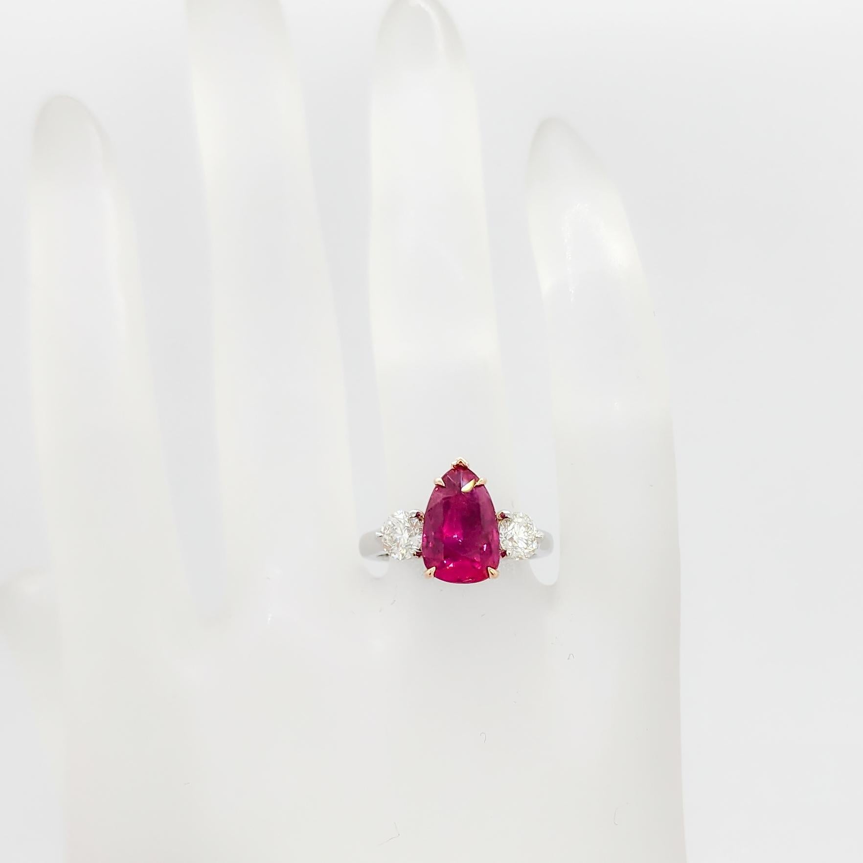 GRS Mozambique Ruby and Diamond Three Stone Ring in 18k Rose Gold and Platinum 1