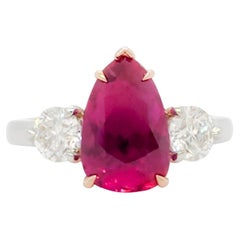 GRS Mozambique Ruby and Diamond Three Stone Ring in 18k Rose Gold and Platinum