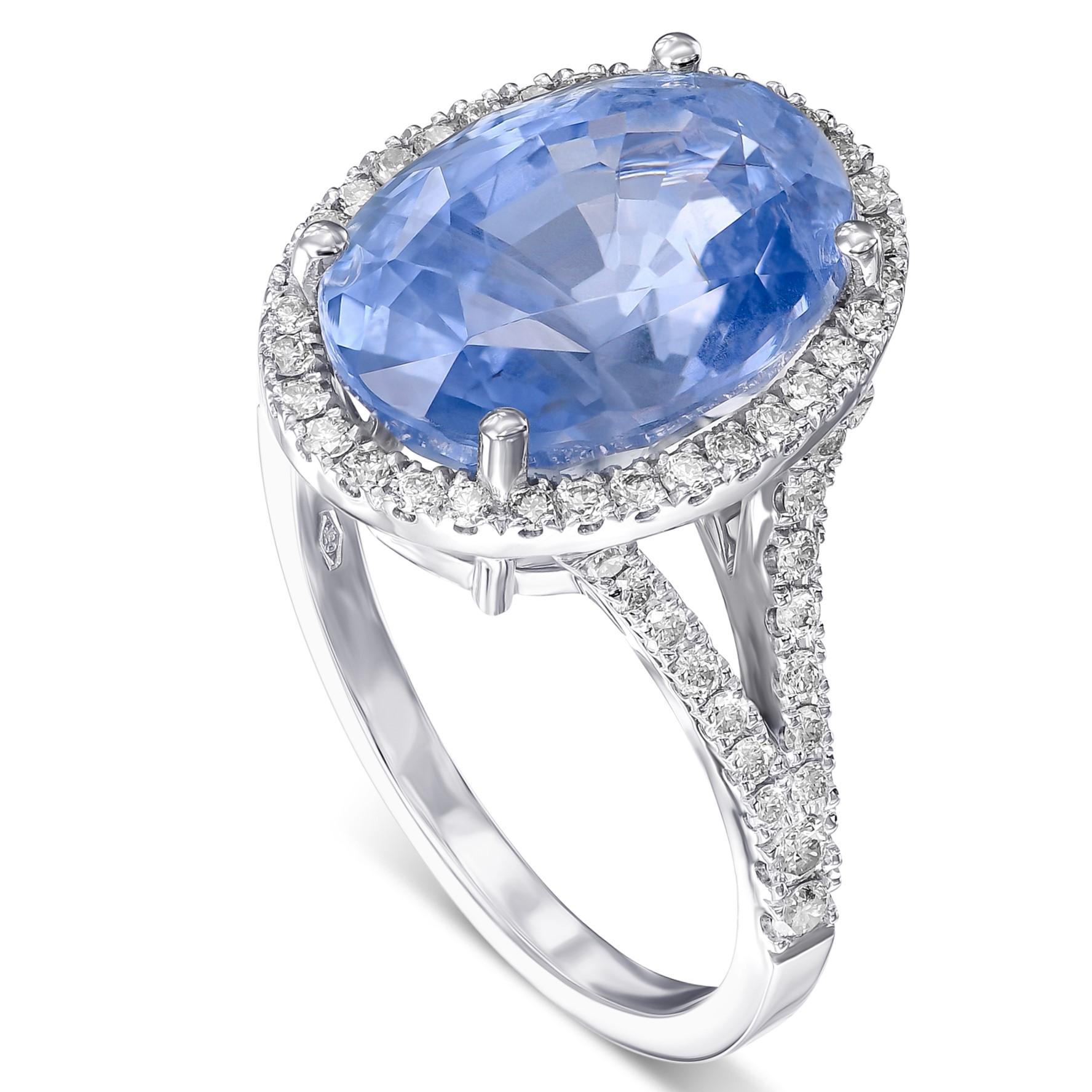 Art Deco NO RESERVE - GRS NO HEAT 10.22ct Sapphire & 0.70ct Diamonds, 18 White Gold Ring