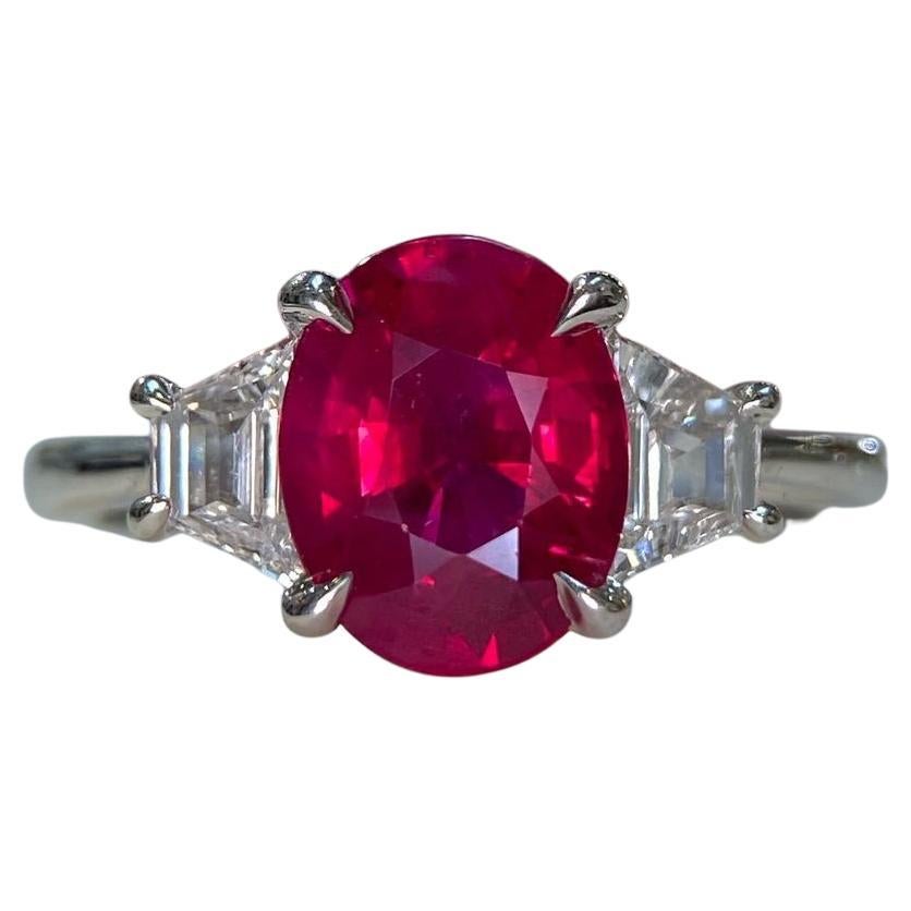 GRS No Heat Certified 5 Carat Ruby Cushion Diamond Ring