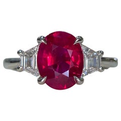GRS Anillo de diamantes ovalado con rubí certificado sin calor de 5,14 quilates
