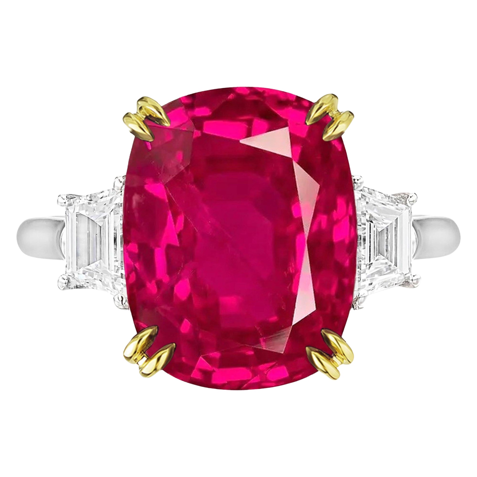 Anello con diamante a cuscino di rubino certificato GRS No Heat da 5.05 carati