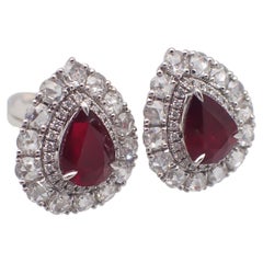 GRS No-Heat Pigeon Blood 3.03/3.04 ct  Ruby Earrings, Mozambique
