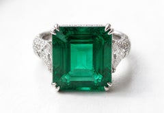 7 Carat GRS Certified Minor Oil Green Emerald Diamond Ring