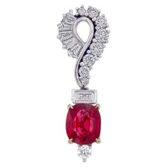 GRS Pigeon Blood 0.76 Carat Burmese No Heat Ruby and Diamond Pendant 18k Gold