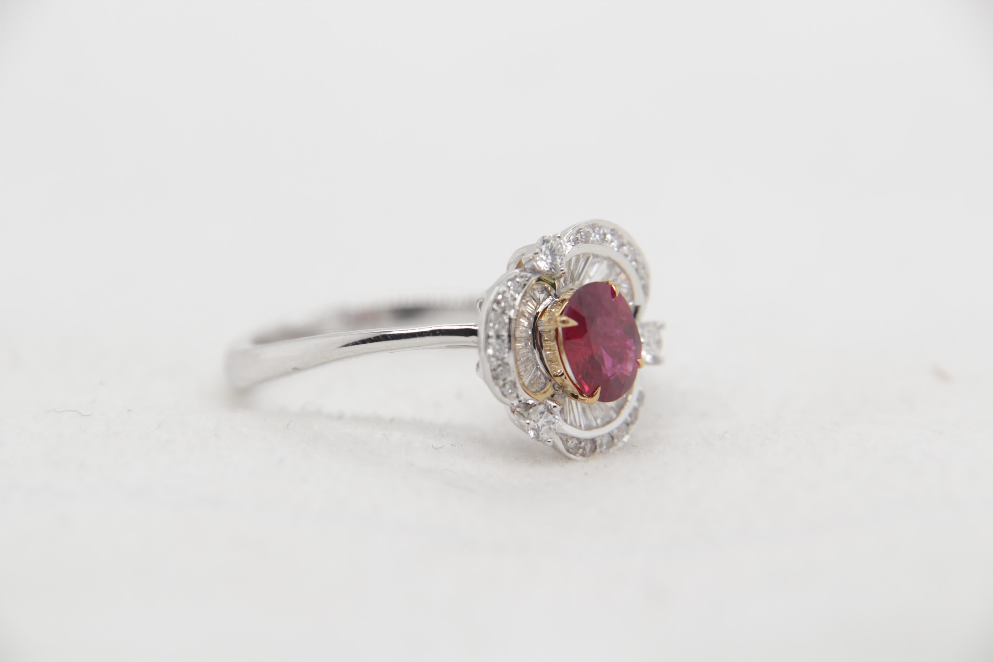 GRS Pigeon Blood 0.76 Carat Ruby No Heat and Diamond Ring in 18 Karat Gold In New Condition In Bangkok, TH