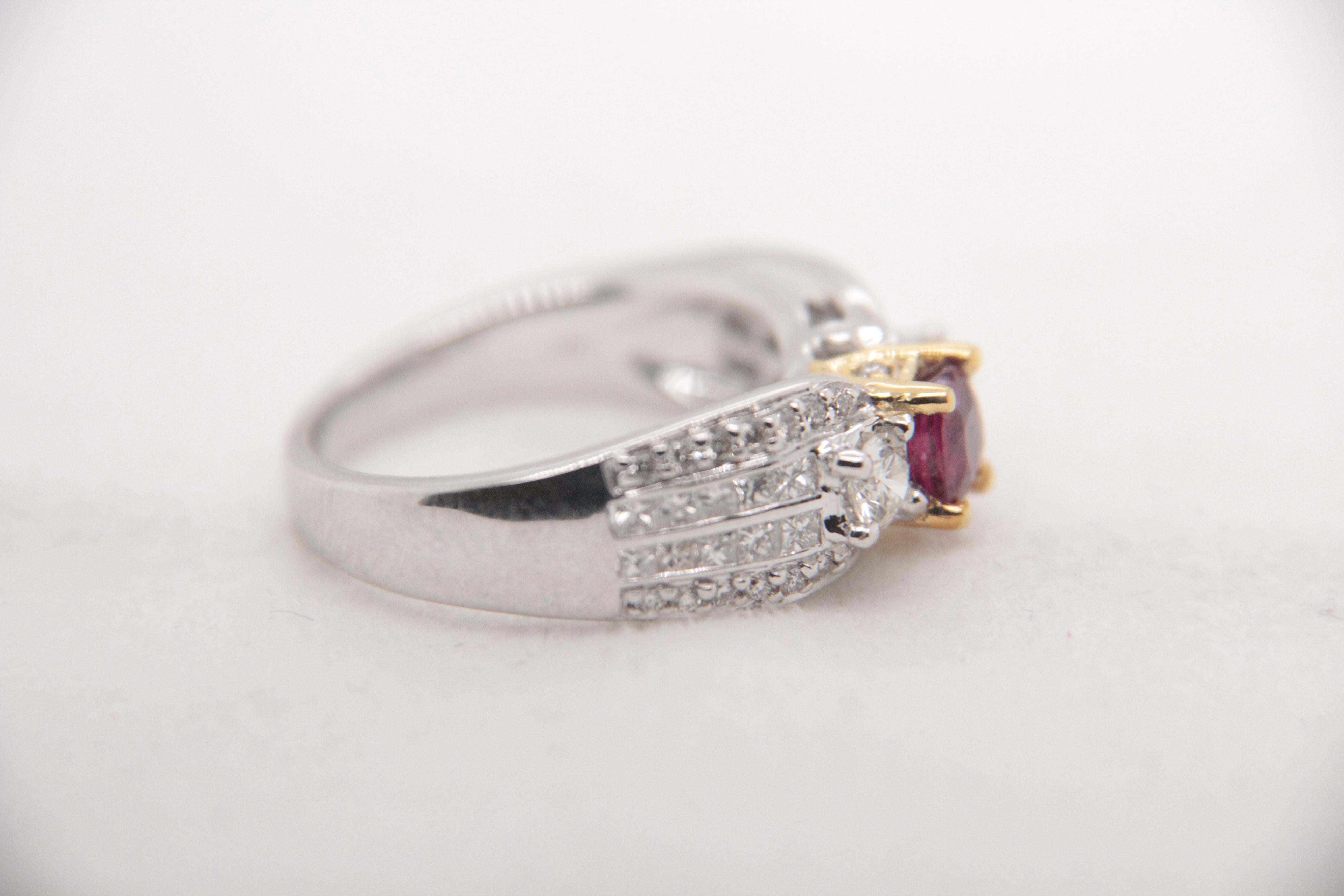 GRS Pigeon Blood 0.77 Carat Burmese No Heat Ruby and Diamond Ring 18 Karat Gold In New Condition In Bangkok, TH