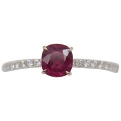 GRS Pigeon Blood 0.86 Carat Burmese No Heat Ruby and Diamond Ring 18 Karat Gold