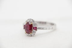 GRS Pigeon Blood 1.01 Carat Burmese No Heat Ruby and Diamond Ring 18 Karat Gold