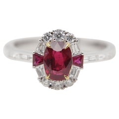 GRS Pigeon Blood 1.01 Carat Burmese No Heat Ruby and Diamond Ring 18 Karat Gold