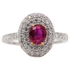 GRS Pigeon Blood 1.01 Carat Burmese No Heat Ruby and Diamond Ring in 18K Gold