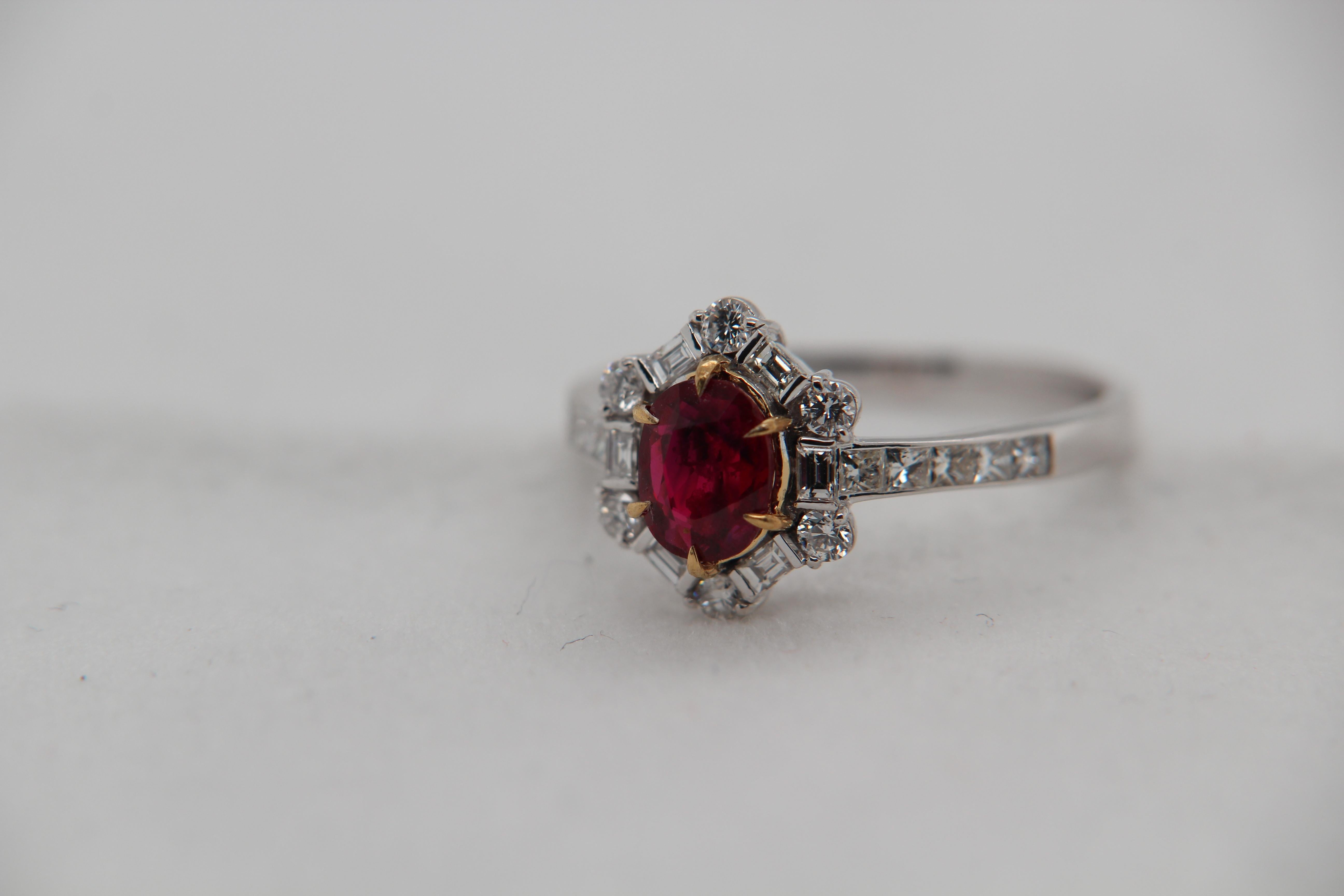 GRS Pigeon Blood 1.02 Carat Burmese No Heat Ruby and Diamond Ring in 18K Gold 1