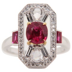 GRS Pigeon Blood 1.44 Carat Burmese No Heat Ruby and Diamond Ring in 18K Gold
